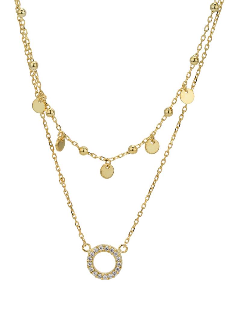 18Kt Gold Plated Cz Circular Pendant Layered Necklace : FJN5500