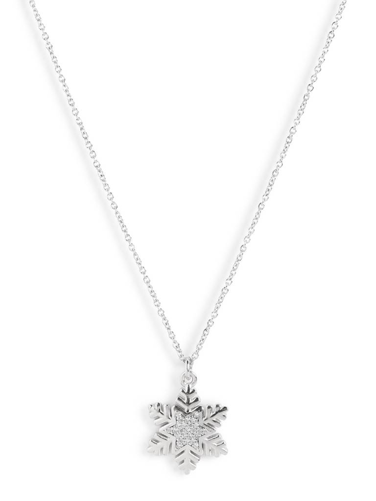 Rhodium Plated Cz Snowflake Pendant With Chain : FJN5502