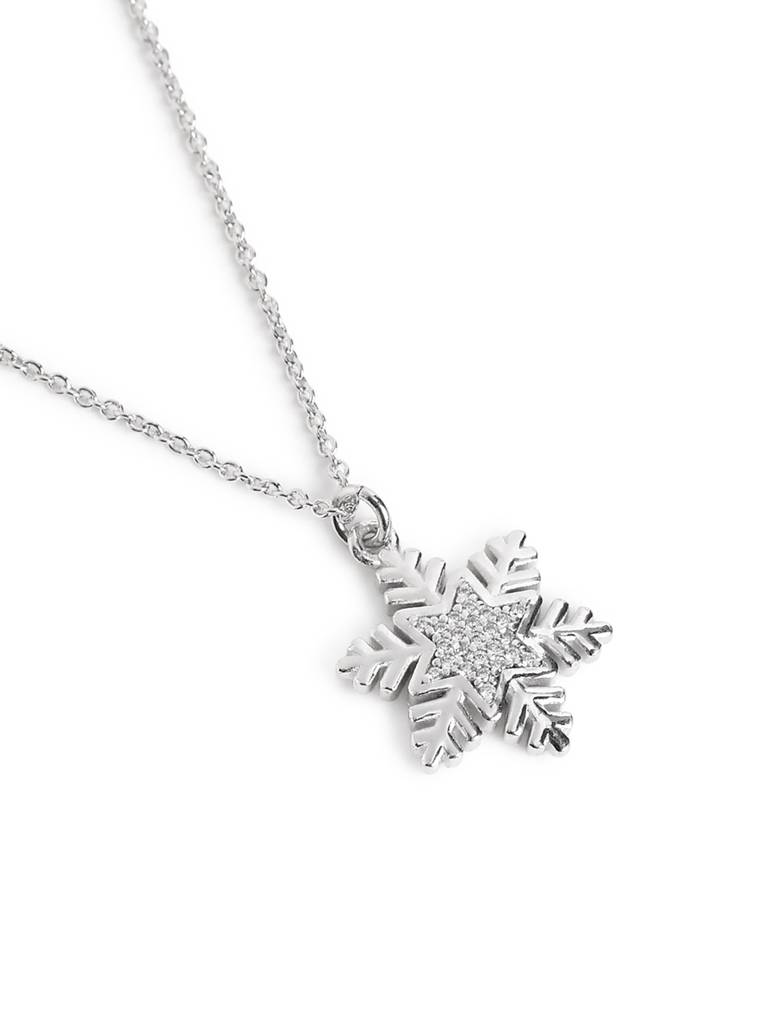 Rhodium Plated Cz Snowflake Pendant With Chain : FJN5502