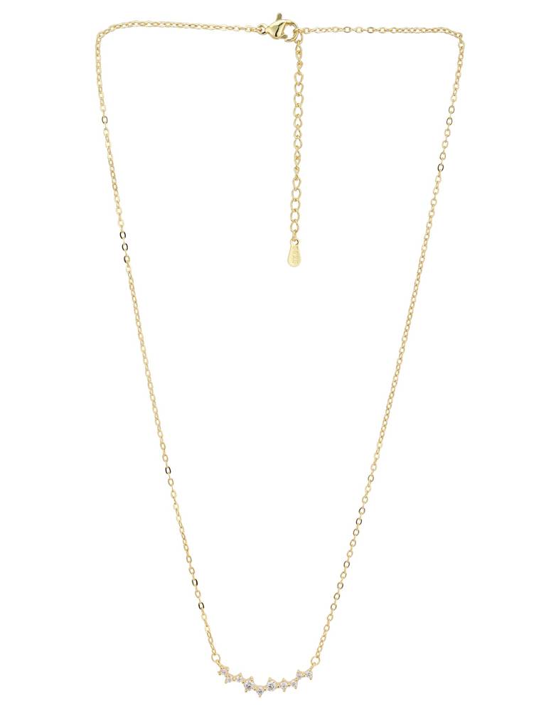 Gold Plated Cz Studded Curved Bar Pendant Necklace : FJN5505