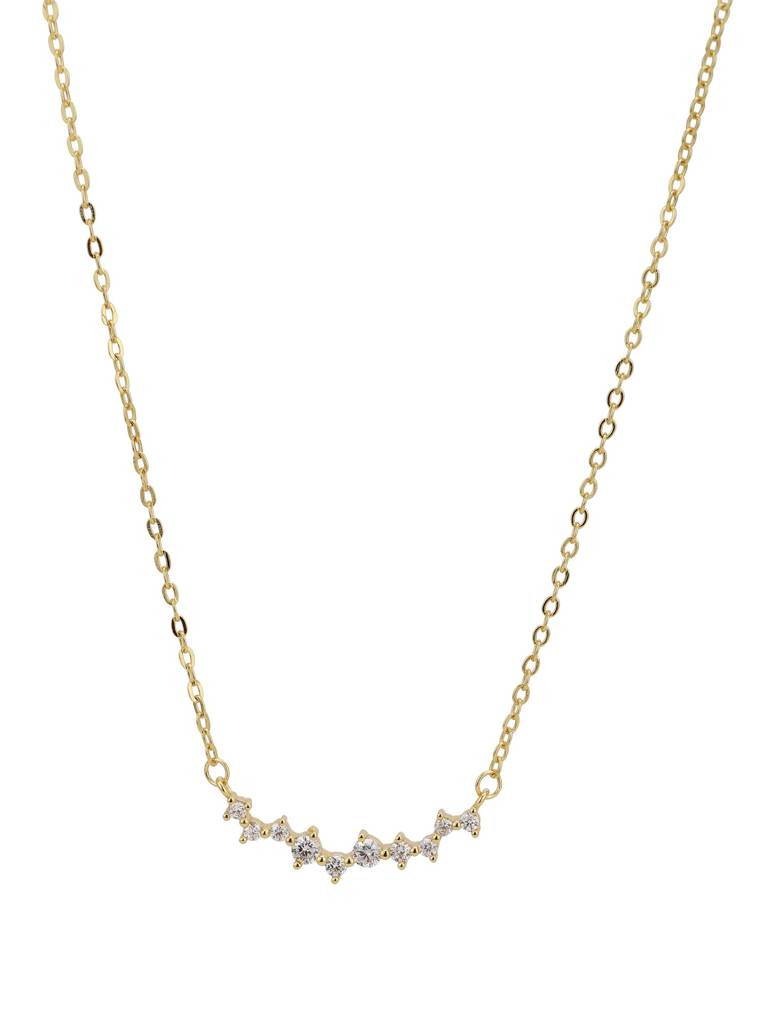 Gold Plated Cz Studded Curved Bar Pendant Necklace : FJN5505