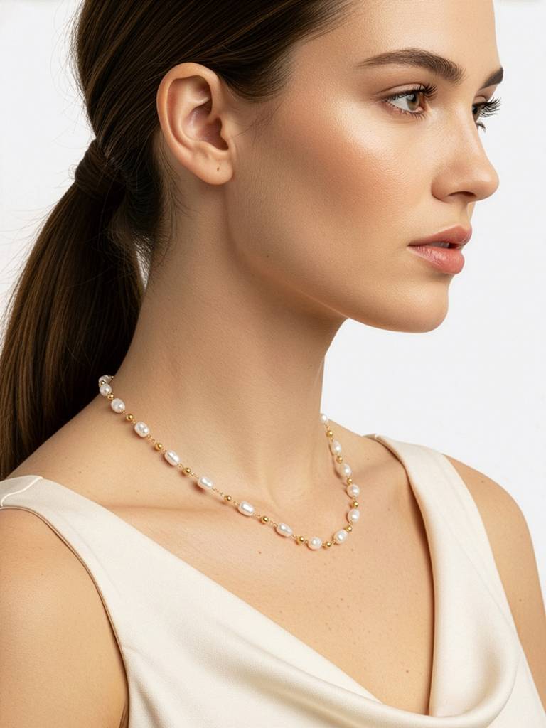 Rose Gold Plated Pearl Necklace : FJN5506