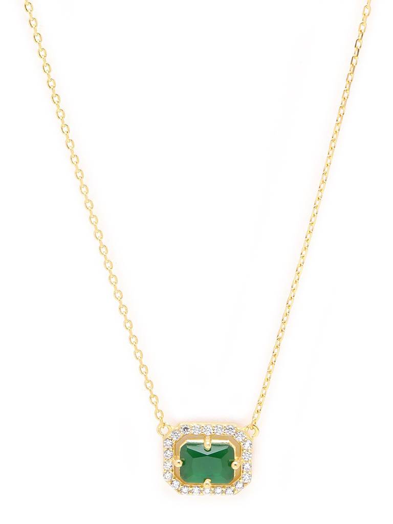 18Kt Gold Plated Cz Green Stone Pendant And Chain Necklace : FJN5530
