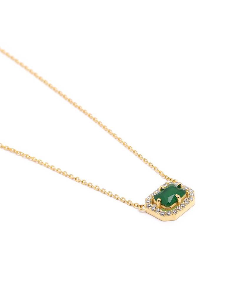 18Kt Gold Plated Cz Green Stone Pendant And Chain Necklace : FJN5530