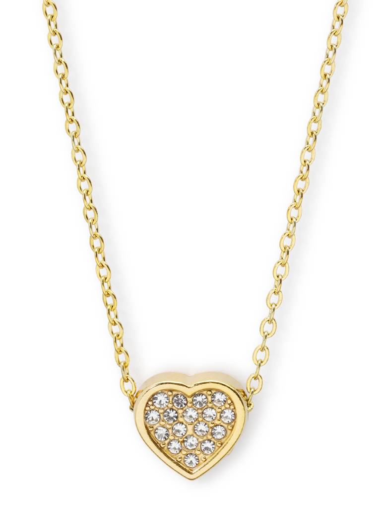Antique Gold Plated Cz Puff Heart Pendant And Chain : FJN5626