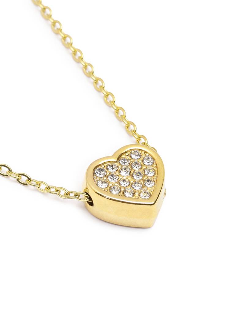 Antique Gold Plated Cz Puff Heart Pendant And Chain : FJN5626