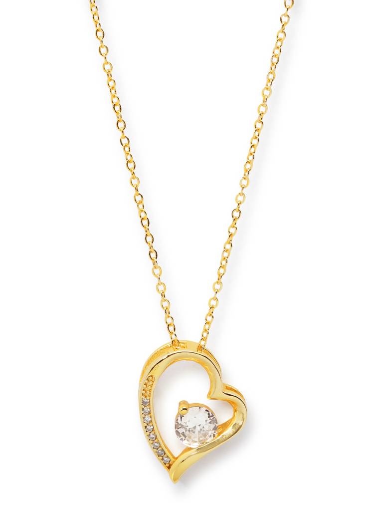 Gold Plated Cz Solitaite Heart Pendant And Chain : FJN5627