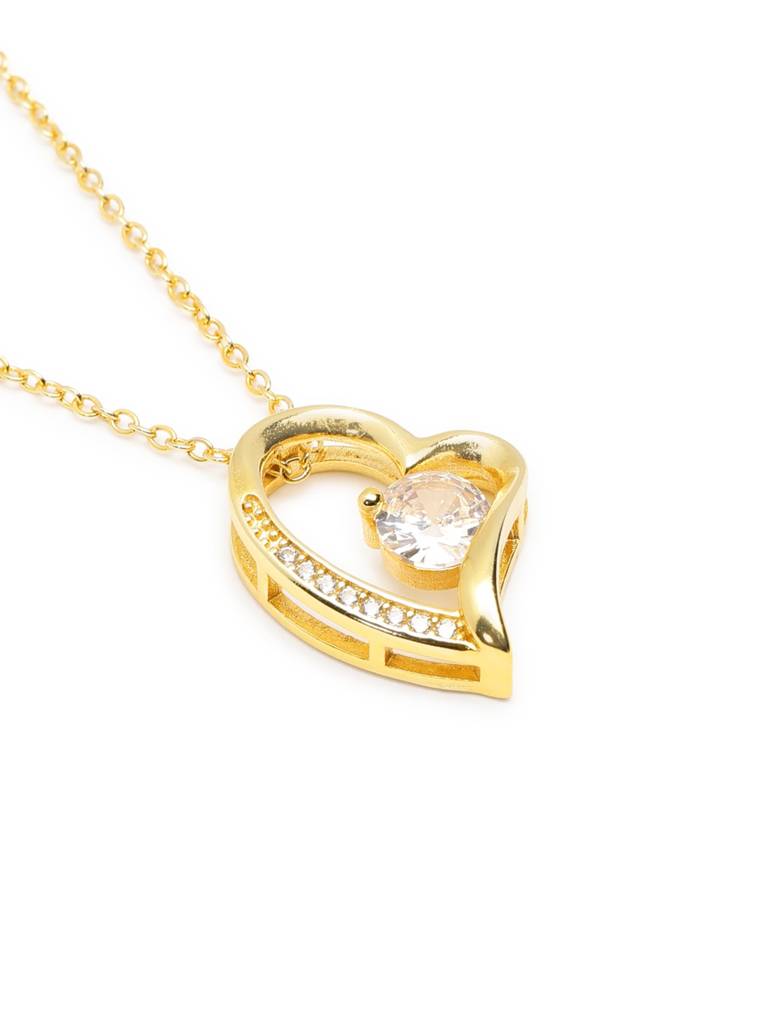 Gold Plated Cz Solitaite Heart Pendant And Chain : FJN5627