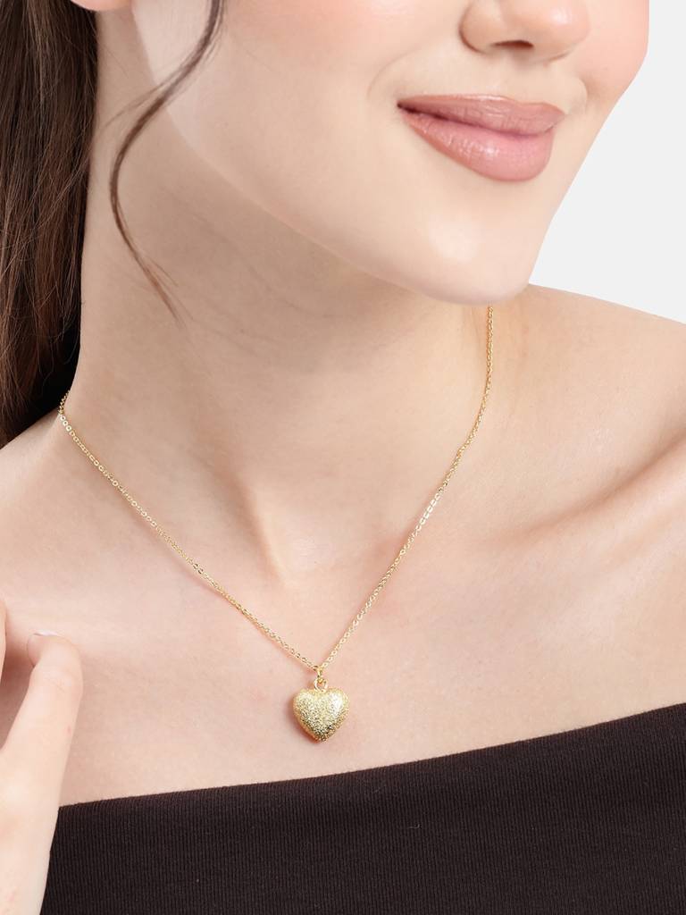 18Kt Gold Plated Puffy Heart Pendant And Chain : FJN5660