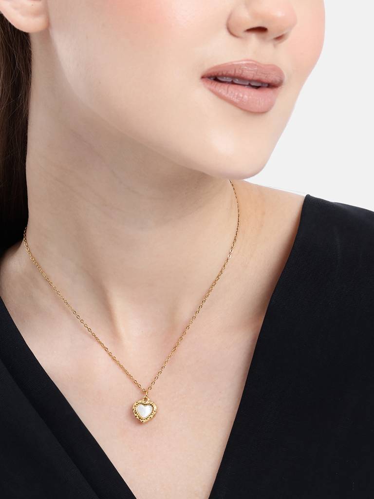 18Kt Gold Plated Shell Puff Heart Reversible Pendant And Chain : FJN5694