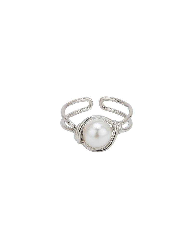 Silver Plated White Pearl Adjustable Ring : FJR5475