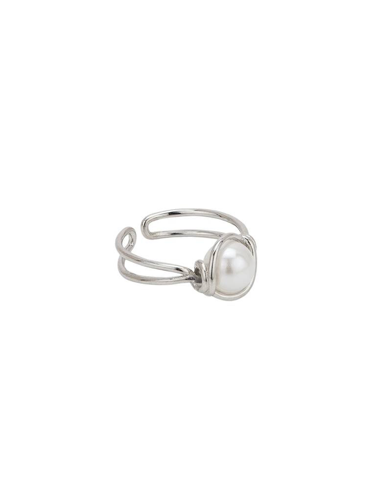 Silver Plated White Pearl Adjustable Ring : FJR5475