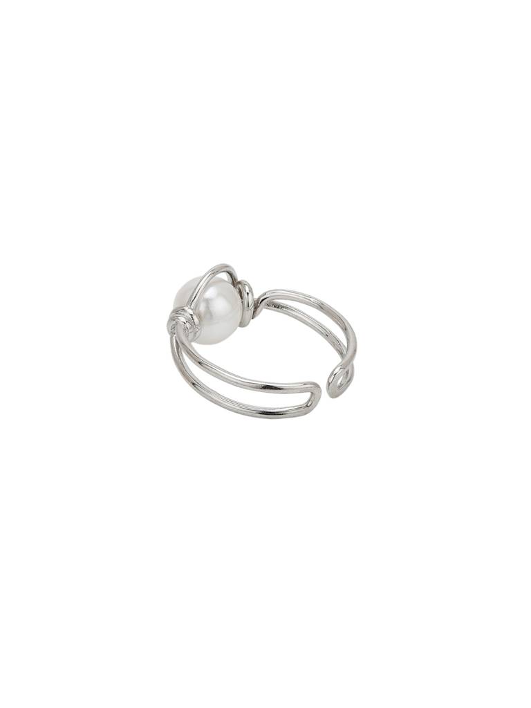 Silver Plated White Pearl Adjustable Ring : FJR5475