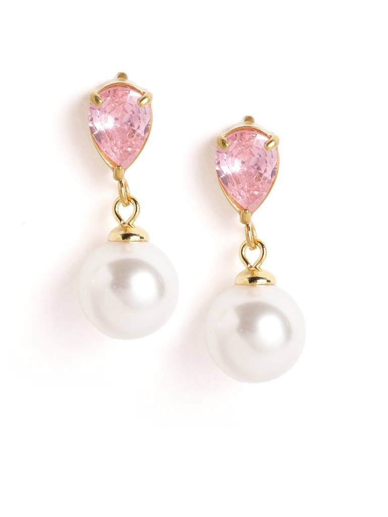 18Kt Gold Plated Cz Pearl Necklace And Drop Earring Set : FJS5566