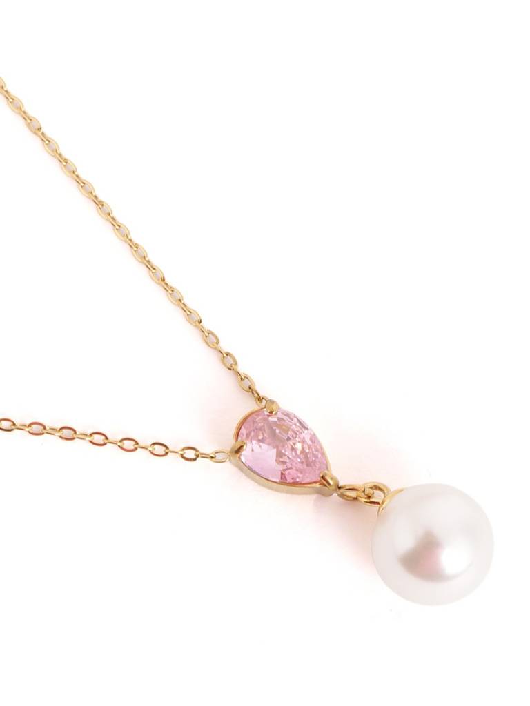 18Kt Gold Plated Cz Pearl Necklace And Drop Earring Set : FJS5566