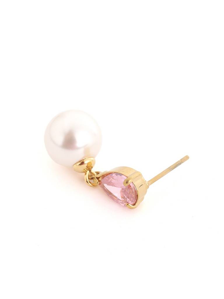 18Kt Gold Plated Cz Pearl Necklace And Drop Earring Set : FJS5566