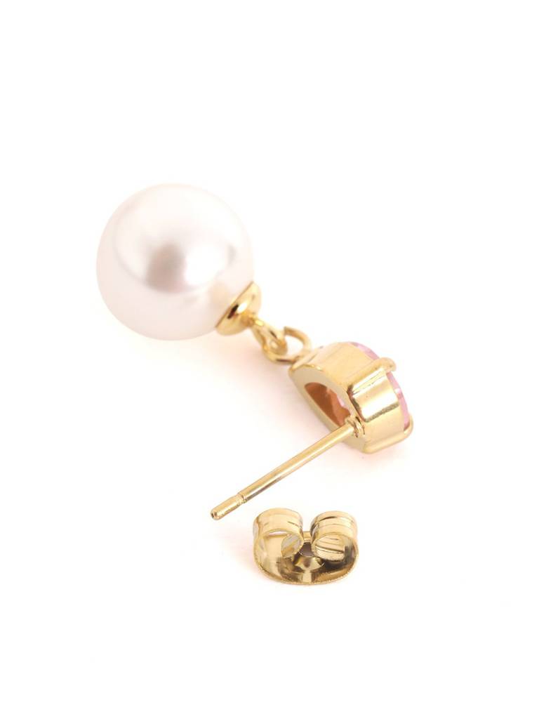 18Kt Gold Plated Cz Pearl Necklace And Drop Earring Set : FJS5566