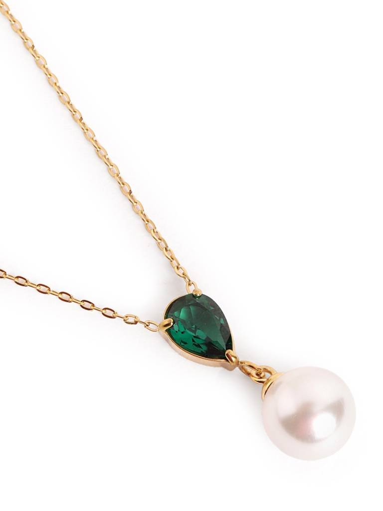 18Kt Gold Plated Cz Pearl Necklace And Drop Earring Set : FJS5569