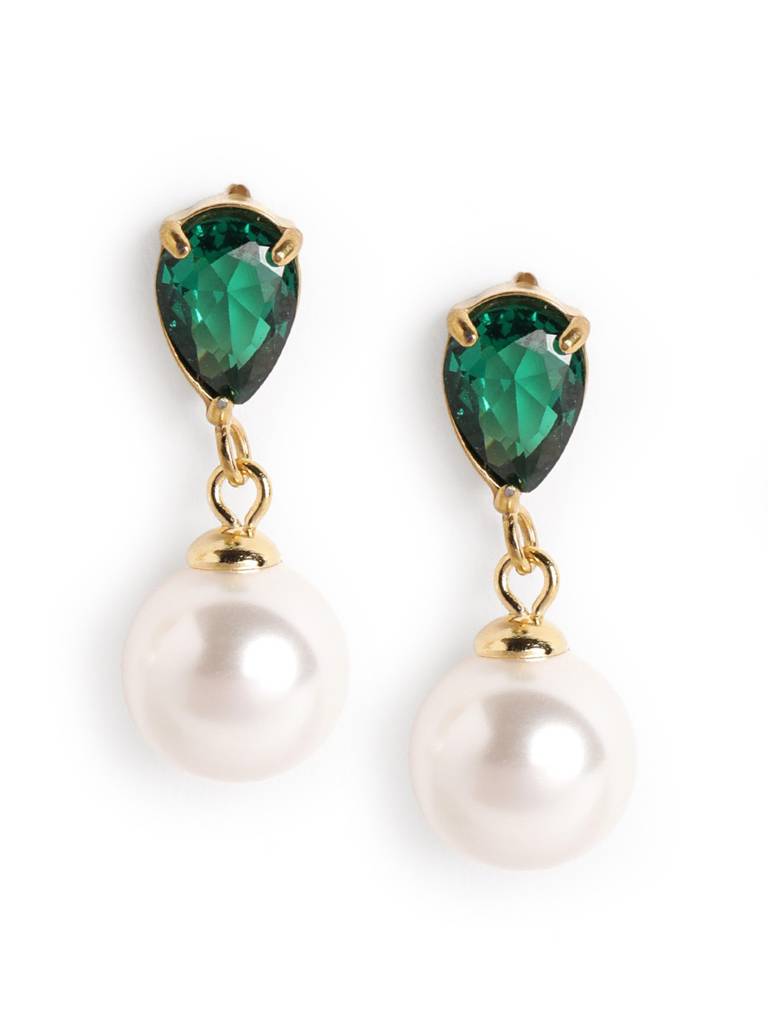 18Kt Gold Plated Cz Pearl Necklace And Drop Earring Set : FJS5569