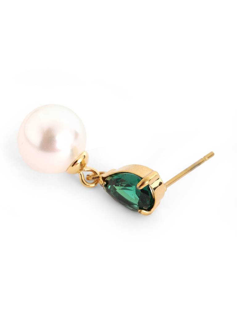 18Kt Gold Plated Cz Pearl Necklace And Drop Earring Set : FJS5569