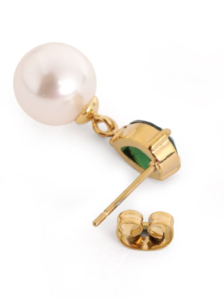 18Kt Gold Plated Cz Pearl Necklace And Drop Earring Set : FJS5569
