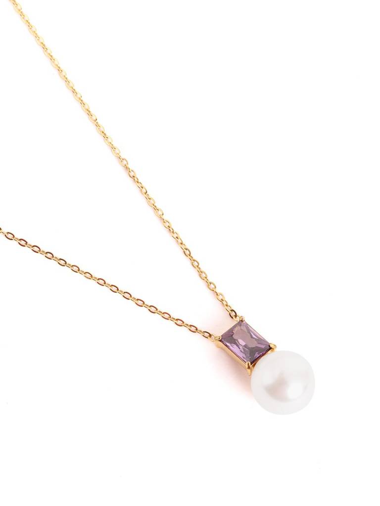 18Kt Gold Plated Lavender Cz Pearl Necklace And Drop Earring Set : FJS5570