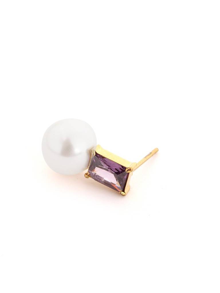 18Kt Gold Plated Lavender Cz Pearl Necklace And Drop Earring Set : FJS5570
