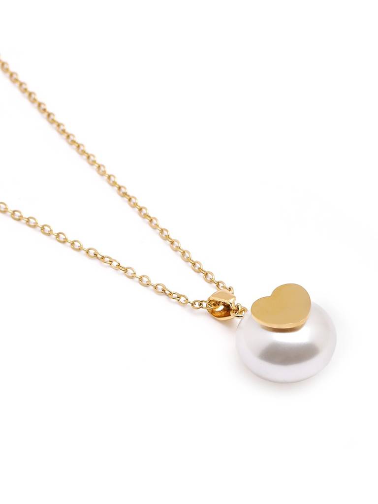 18Kt Gold Plated Pearl And Heart Jewellery Set : FJS5699