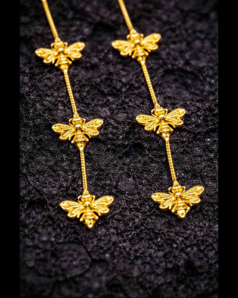 24K Gold Plated Vertical Hive Earrings : 0321