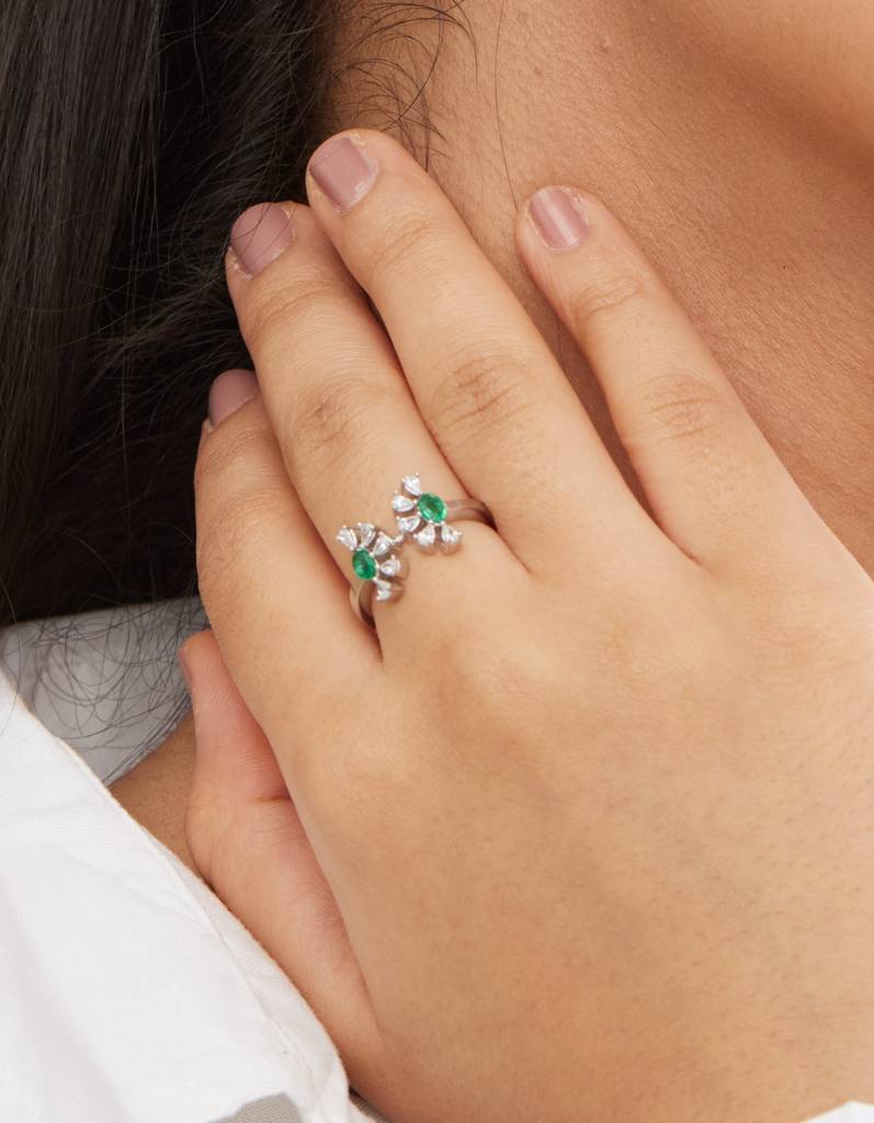 925 Pure Silver Adjustable Ring With Cz Stones| Flower Love : RG007