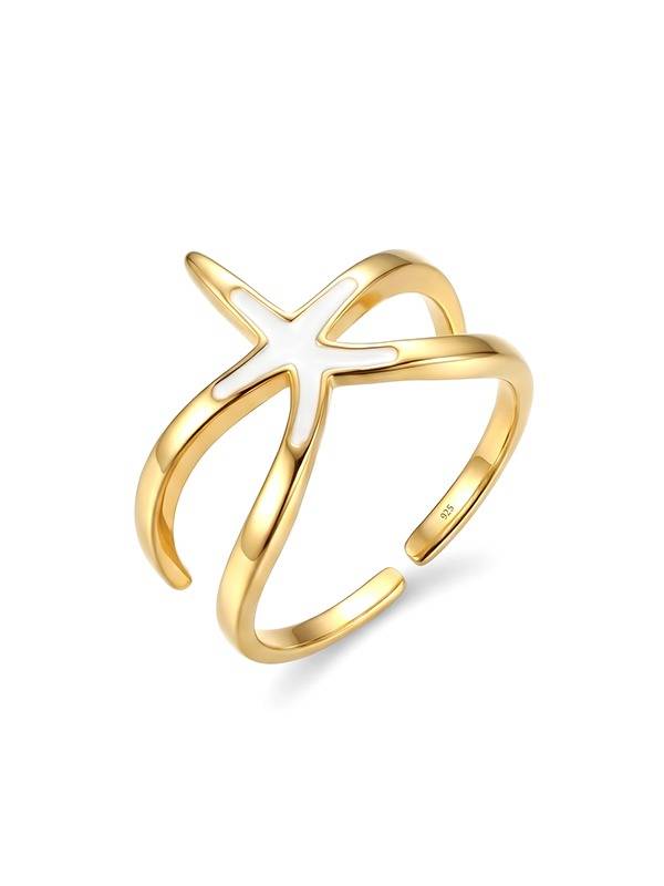 Mop Detailed Star Fish Ring In Flash Gold : FR111742MPFG