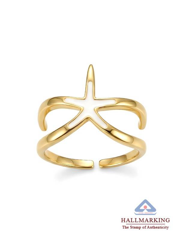 Mop Detailed Star Fish Ring In Flash Gold : FR111742MPFG