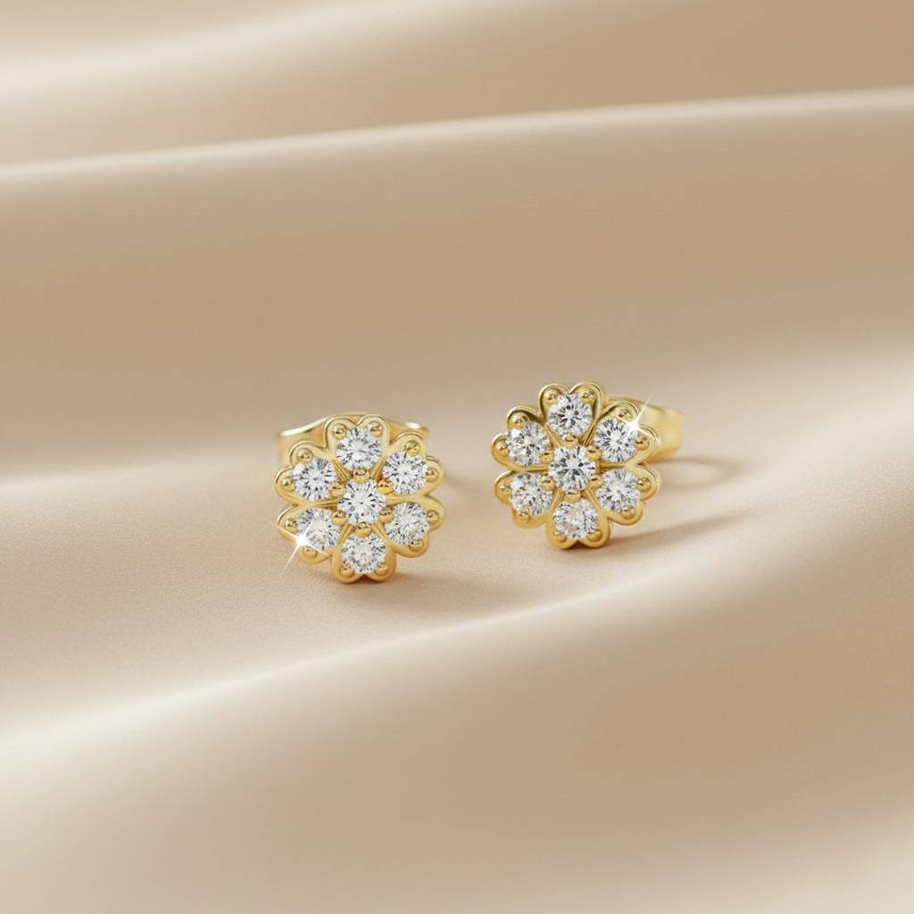 Round Diamond Flower Earrings : ER20004
