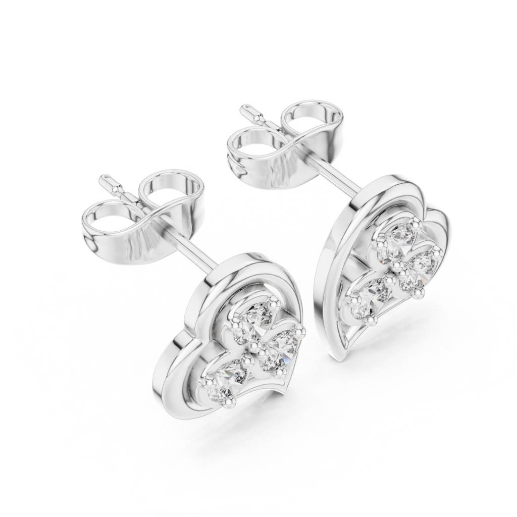 Leaf & Heart Diamond Flower Earrings : ER20006