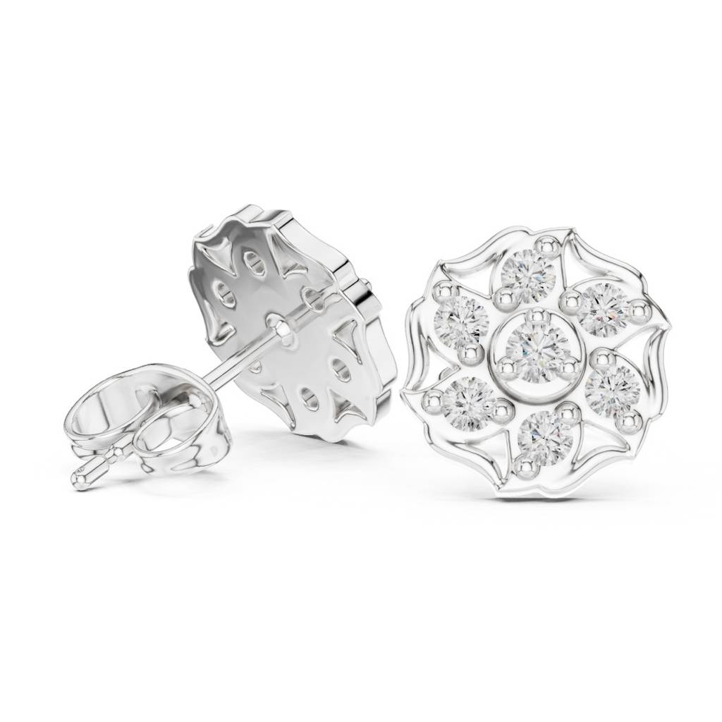 Diamond Flower Halo Stud Earrings : ER20007