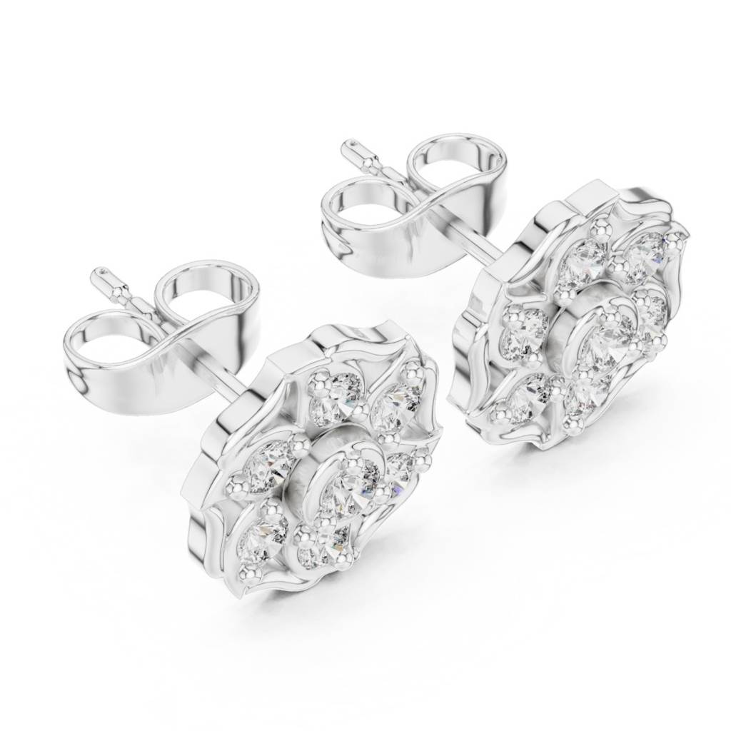 Diamond Flower Halo Stud Earrings : ER20007