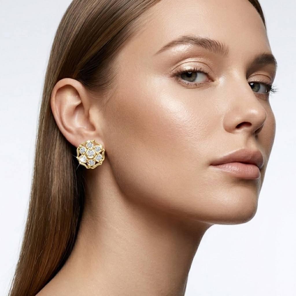 Diamond Flower Halo Stud Earrings : ER20007
