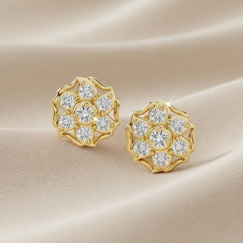 Diamond Flower Halo Stud Earrings : ER20007