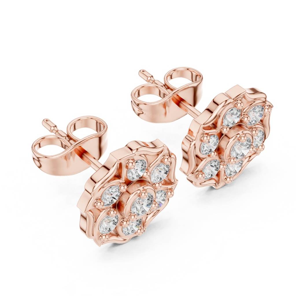 Diamond Flower Halo Stud Earrings : ER20007