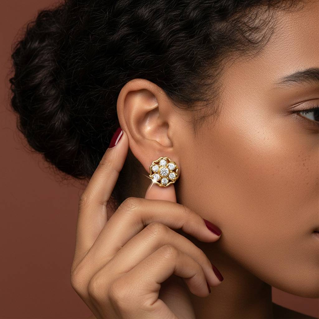 Diamond Flower Halo Stud Earrings : ER20007