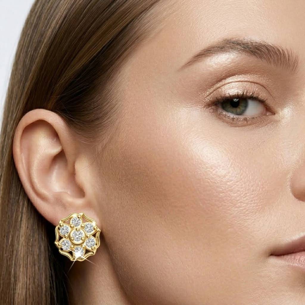 Diamond Flower Halo Stud Earrings : ER20007