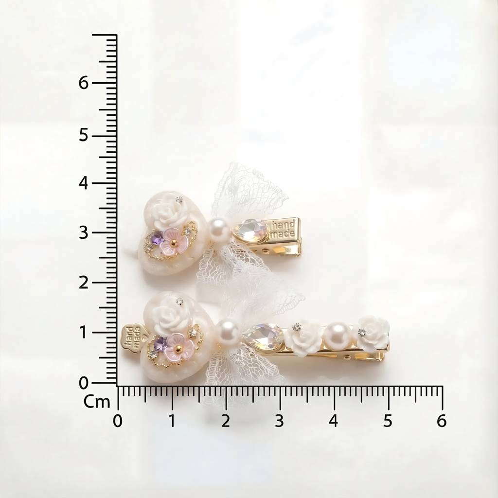 Korean Ethereal Pearl & Lace Blossom Clip Duo : YUFSHR216