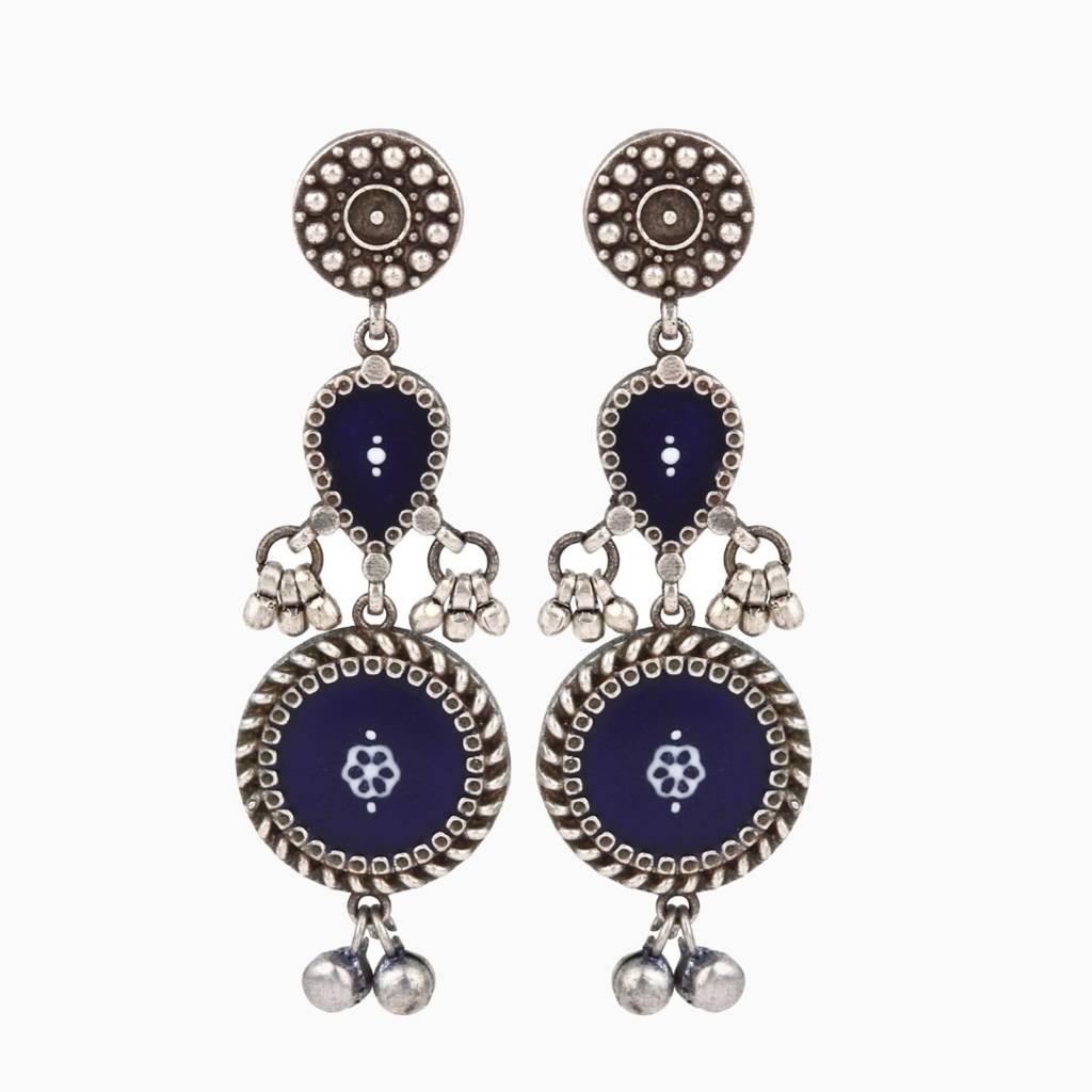 Hand-Painted Circular Drop Earrings : S24DJER320BLU