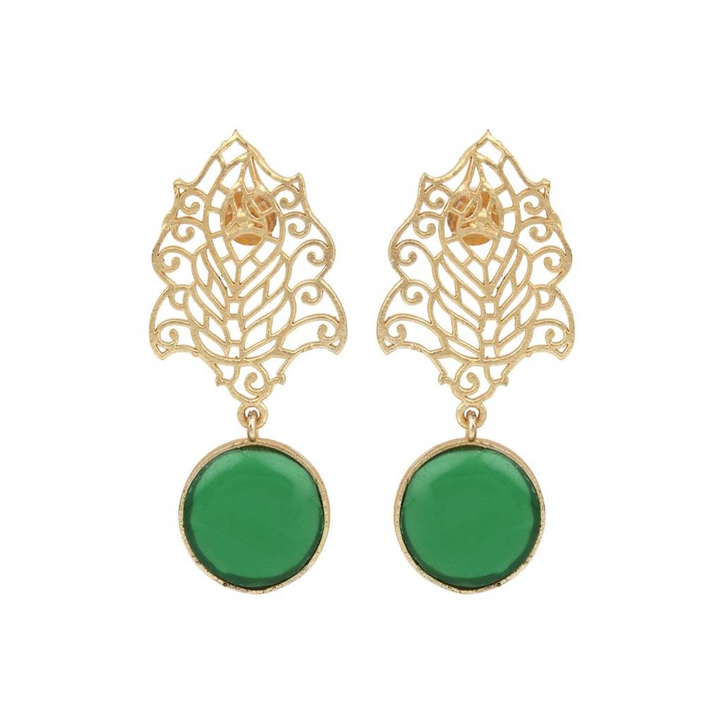 Gold Filigree Stone Drop Earrings : S24JJER210GRN
