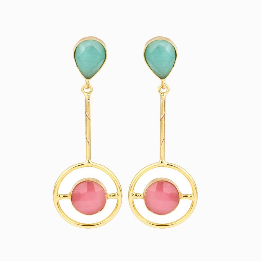 Gold Plated Multi Coloured Stone Drop Earring : S24DJER332GLD