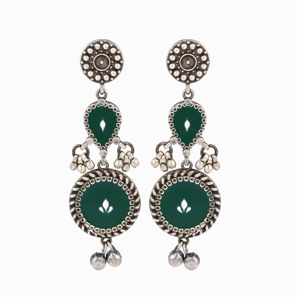 Hand-Painted Circular Drop Earrings : S24DJER320GRN