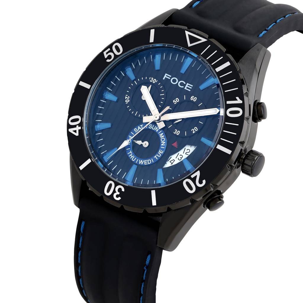 Chronograph Wrist Watch For Men, Silicon Strap, Separate Day & Date, Model Fs04Tbr : FS04TBRBLACK