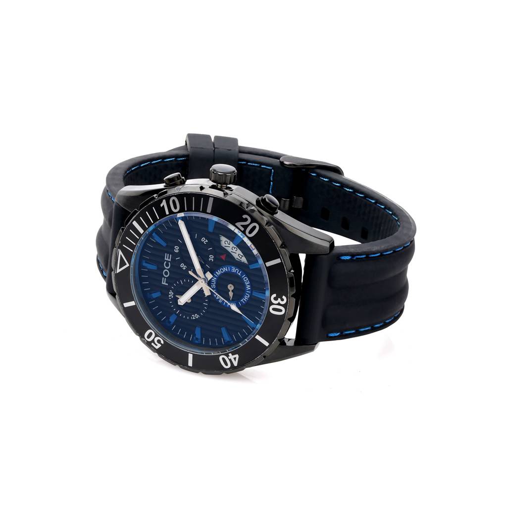 Chronograph Wrist Watch For Men, Silicon Strap, Separate Day & Date, Model Fs04Tbr : FS04TBRBLACK