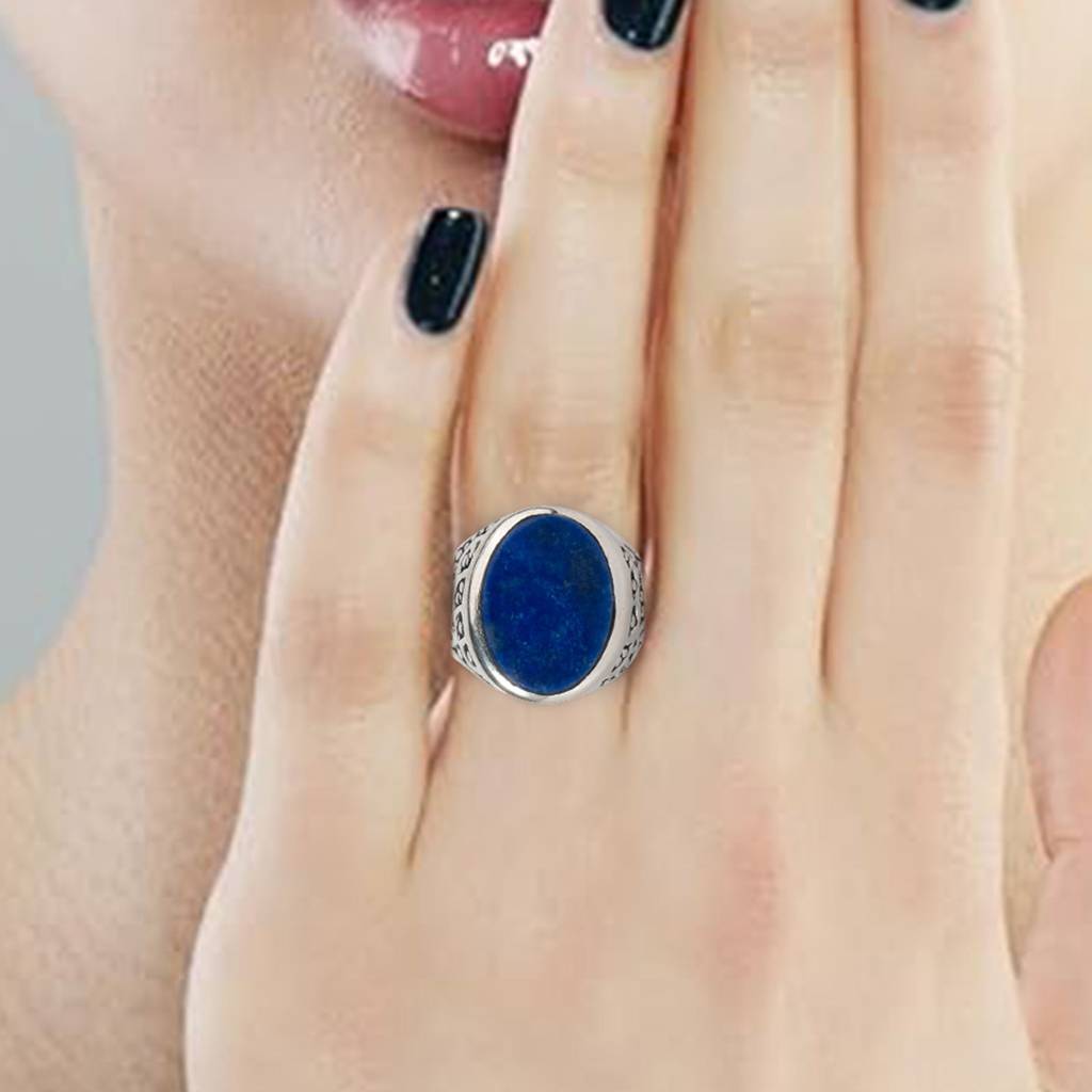 925 Silver Elegant Lapis Lazuli Ring - Natural Gemstone, Sterling Silver, Unique Design, Perfect Gift : FU-0084