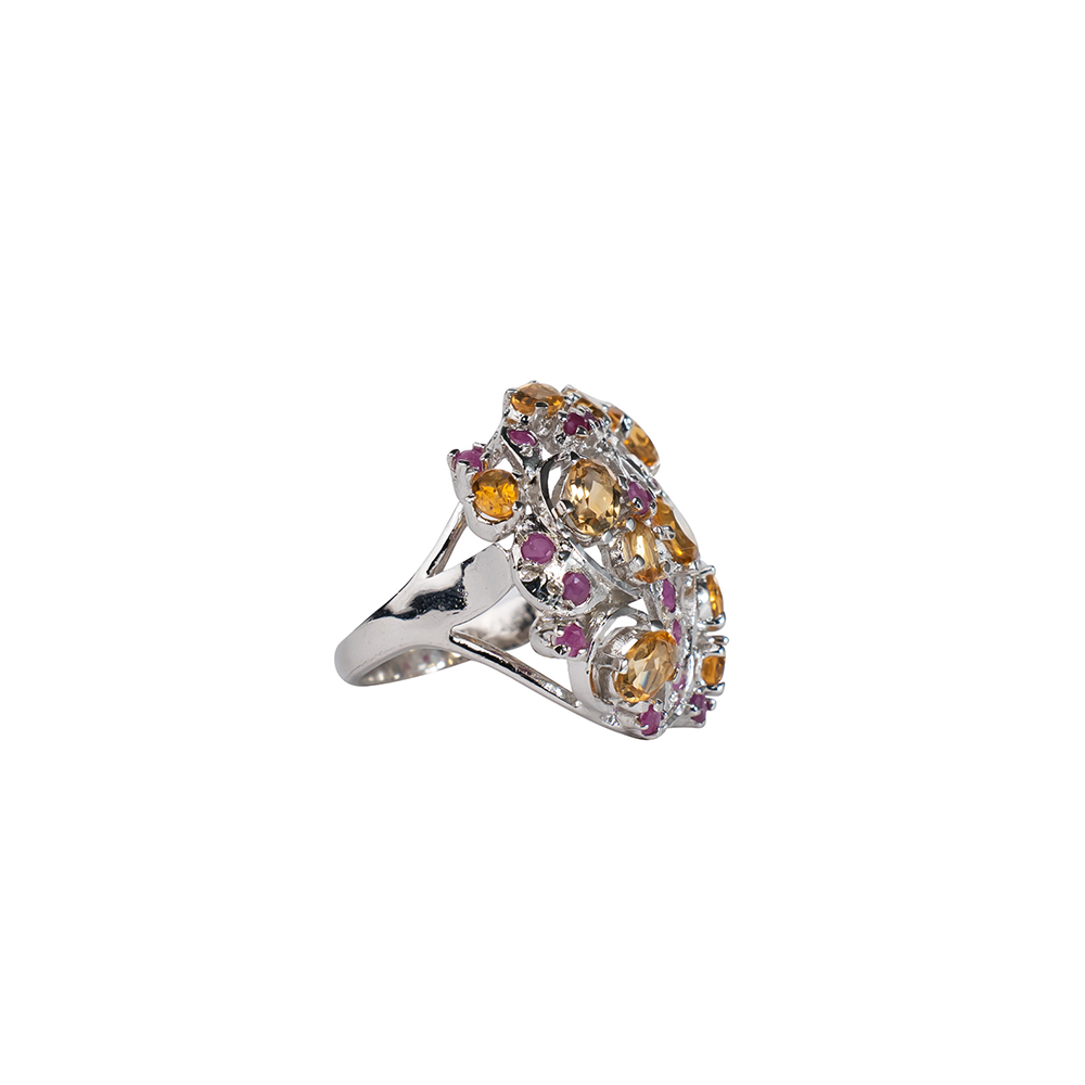 925 Sterling Silver Luxury Citrine And Ruby Ring - Unique Design, Statement Jewelry For Women : FU-0085